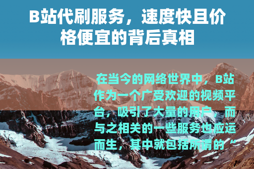 B站代刷服务,速度快且价格便宜的背后真相