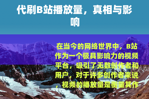 代刷B站播放量,真相与影响 代刷B站播放量,真相与影响