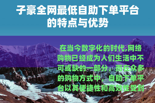 子豪全网最低自助下单平台的特点与优势