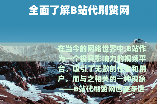 全面了解B站代刷赞网