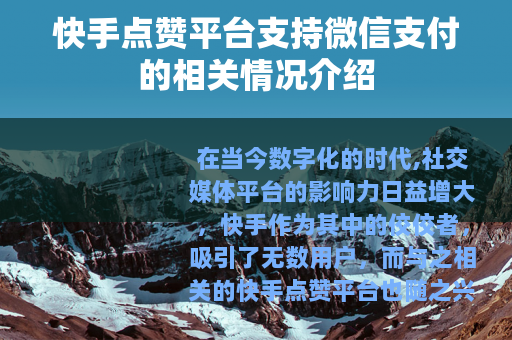 快手点赞平台支持微信支付的相关情况介绍