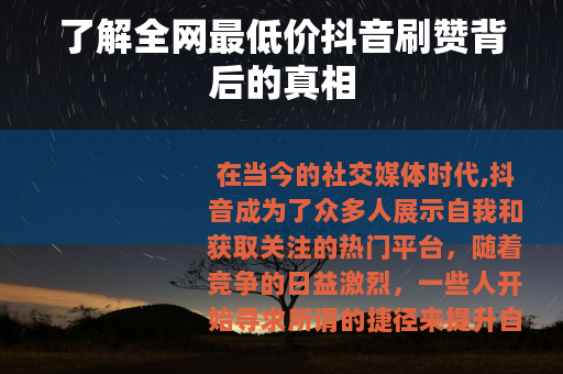 了解全网最低价抖音刷赞背后的真相