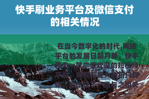 快手刷业务平台及微信支付的相关情况