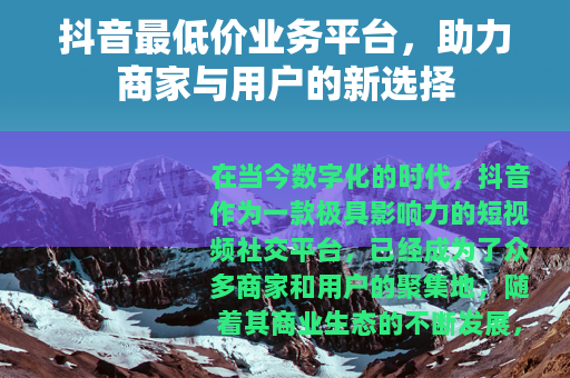 抖音最低价业务平台，助力商家与用户的新选择