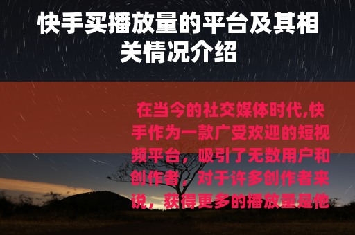 快手买播放量的平台及其相关情况介绍