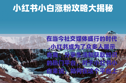 小红书小白涨粉攻略大揭秘