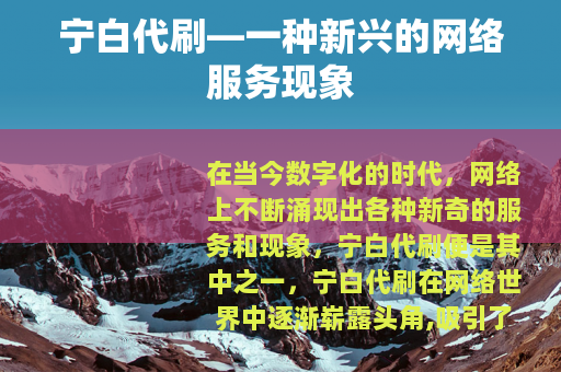 宁白代刷—一种新兴的网络服务现象