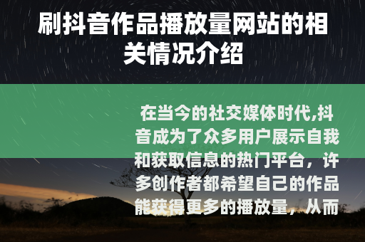 刷抖音作品播放量网站的相关情况介绍
