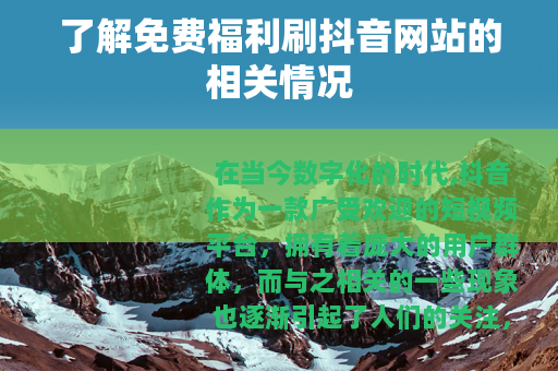 了解免费福利刷抖音网站的相关情况
