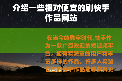 介绍一些相对便宜的刷快手作品网站