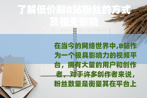 了解低价刷B站粉丝的方式及相关影响