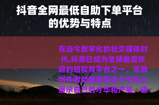 抖音全网最低自助下单平台的优势与特点