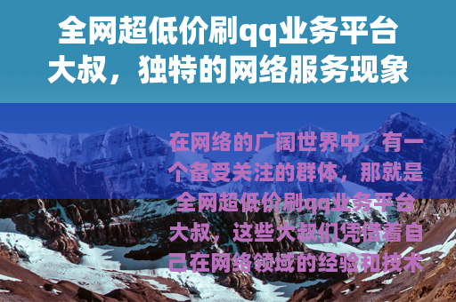 全网超低价刷qq业务平台大叔，独特的网络服务现象