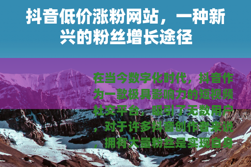 抖音低价涨粉网站，一种新兴的粉丝增长途径