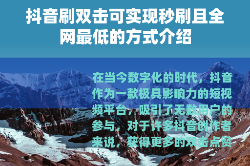 抖音刷双击可实现秒刷且全网最低的方式介绍