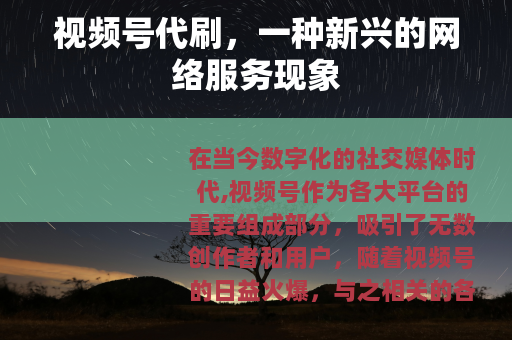 视频号代刷，一种新兴的网络服务现象