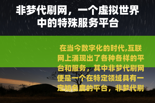 非梦代刷网，一个虚拟世界中的特殊服务平台