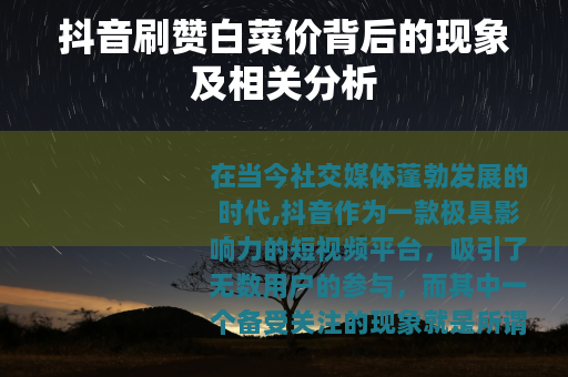 抖音刷赞白菜价背后的现象及相关分析