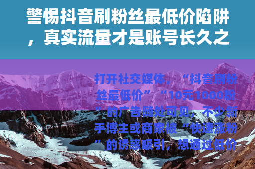 警惕抖音刷粉丝最低价陷阱，真实流量才是账号长久之道