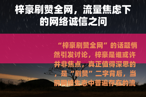 梓豪刷赞全网，流量焦虑下的网络诚信之问