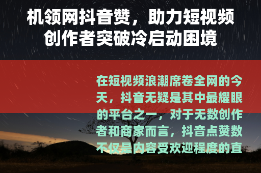 机领网抖音赞，助力短视频创作者突破冷启动困境