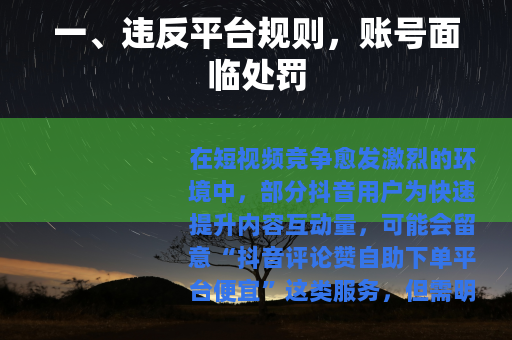 一、违反平台规则,账号面临处罚 一、违反平台规则,账号面临处罚