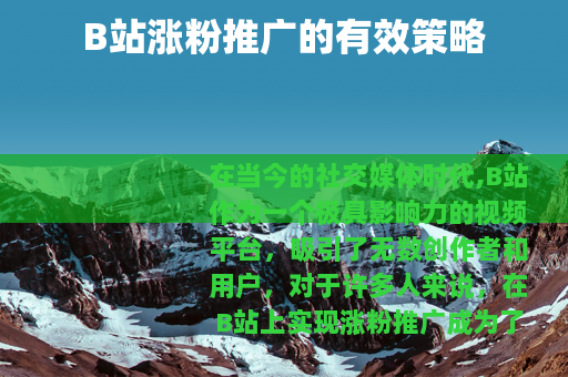 B站涨粉推广的有效策略