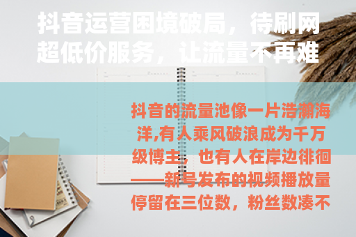 抖音运营困境破局，待刷网超低价服务，让流量不再难产