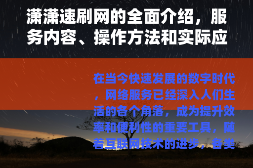 潇潇速刷网的全面介绍,服务内容、操作方法和实际应用价值 潇潇速刷网的全面介绍,服务内容、操作方法和实际应用价值