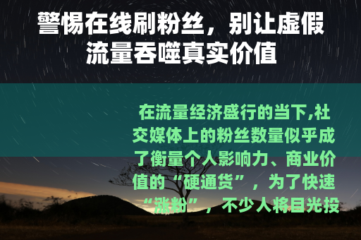 警惕在线刷粉丝，别让虚假流量吞噬真实价值
