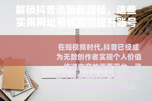 解锁抖音涨粉新路径，这些实用网址帮你高效提升账号影响力