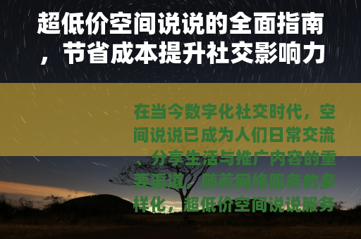 超低价空间说说的全面指南，节省成本提升社交影响力与效率