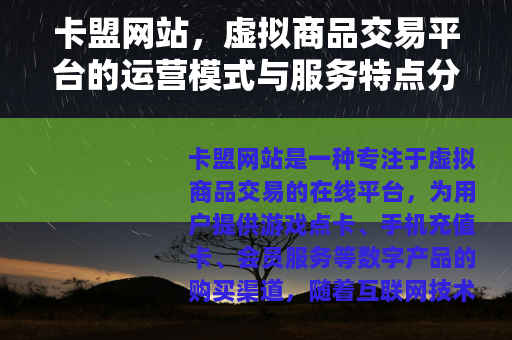 卡盟网站，虚拟商品交易平台的运营模式与服务特点分析