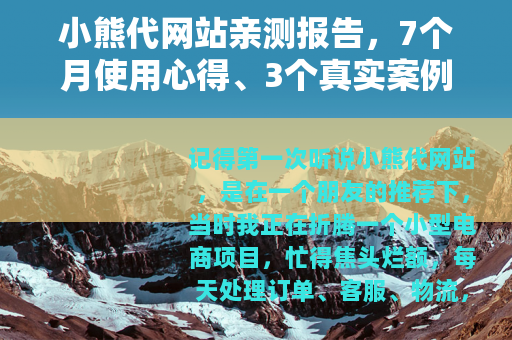 小熊代网站亲测报告,7个月使用心得、3个真实案例与那些踩过的坑 小熊代网站亲测报告,7个月使用心得、3个真实案例与那些踩过的坑