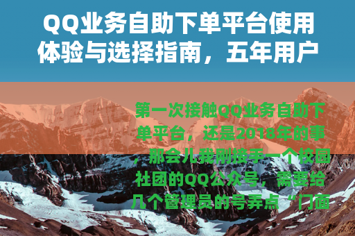 QQ业务自助下单平台使用体验与选择指南，五年用户分享心得