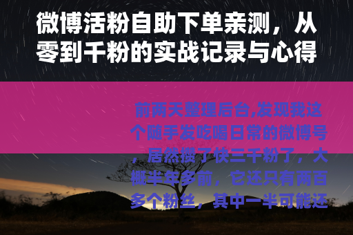 微博活粉自助下单亲测，从零到千粉的实战记录与心得