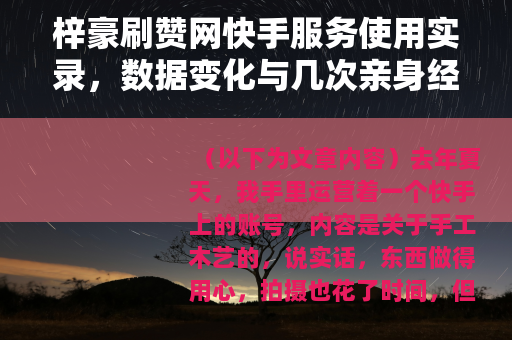 梓豪刷赞网快手服务使用实录，数据变化与几次亲身经历