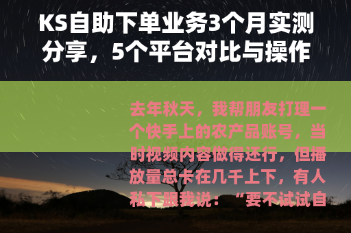 KS自助下单业务3个月实测分享,5个平台对比与操作细节记录 KS自助下单业务3个月实测分享,5个平台对比与操作细节记录
