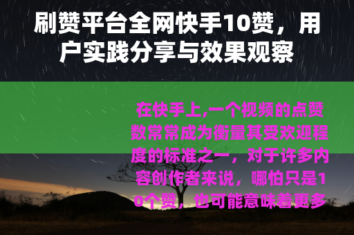 刷赞平台全网快手10赞,用户实践分享与效果观察 刷赞平台全网快手10赞,用户实践分享与效果观察