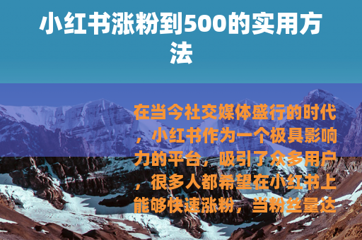 小红书涨粉到500的实用方法
