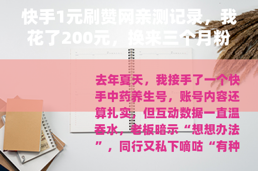 快手1元刷赞网亲测记录，我花了200元，换来三个月粉丝停滞