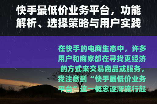快手最低价业务平台，功能解析、选择策略与用户实践全指南