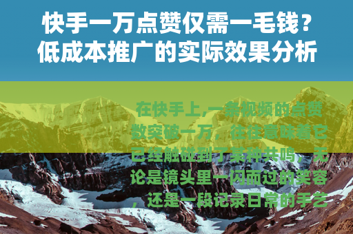 快手一万点赞仅需一毛钱？低成本推广的实际效果分析