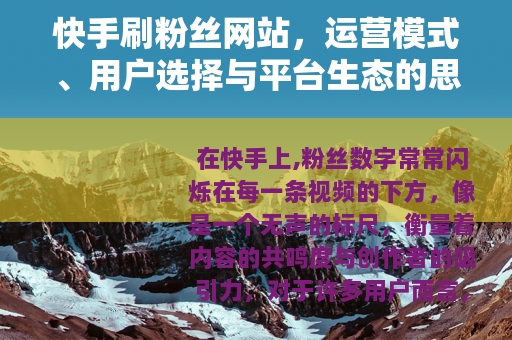 快手刷粉丝网站，运营模式、用户选择与平台生态的思考