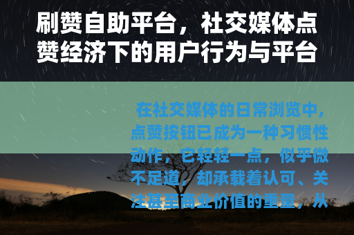 刷赞自助平台，社交媒体点赞经济下的用户行为与平台反应分析