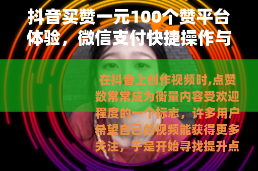 抖音买赞一元100个赞平台体验，微信支付快捷操作与使用心得