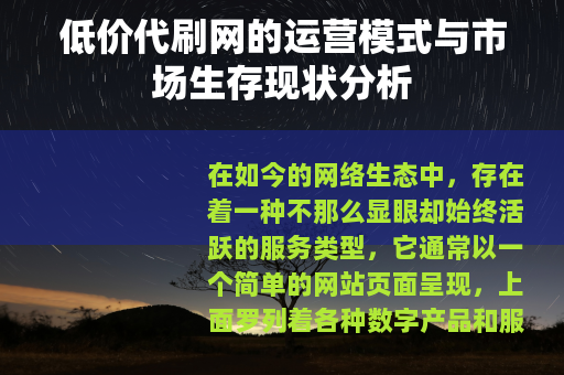 低价代刷网的运营模式与市场生存现状分析