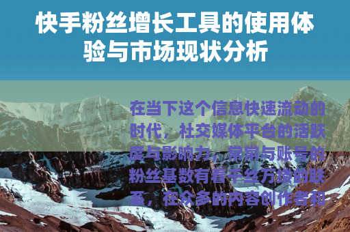 快手粉丝增长工具的使用体验与市场现状分析