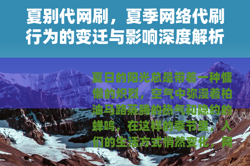夏别代网刷，夏季网络代刷行为的变迁与影响深度解析