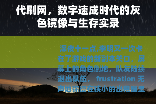 代刷网，数字速成时代的灰色镜像与生存实录